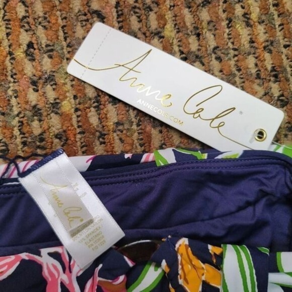 Anne Cole Signature Tropical Bloom Belted High-Waist Bikini Bottom- Blue, Large - Picture 5 of 12